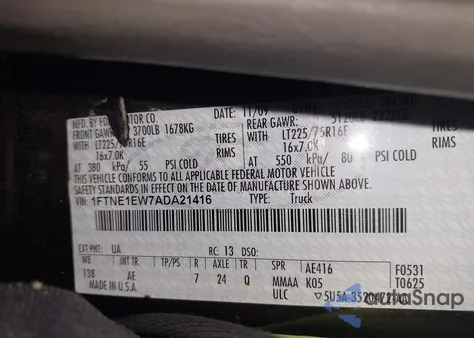 2010 Ford E-150 Commercial/Recreational from USA, damaged, VIN 1FTNE1EW7ADA21416